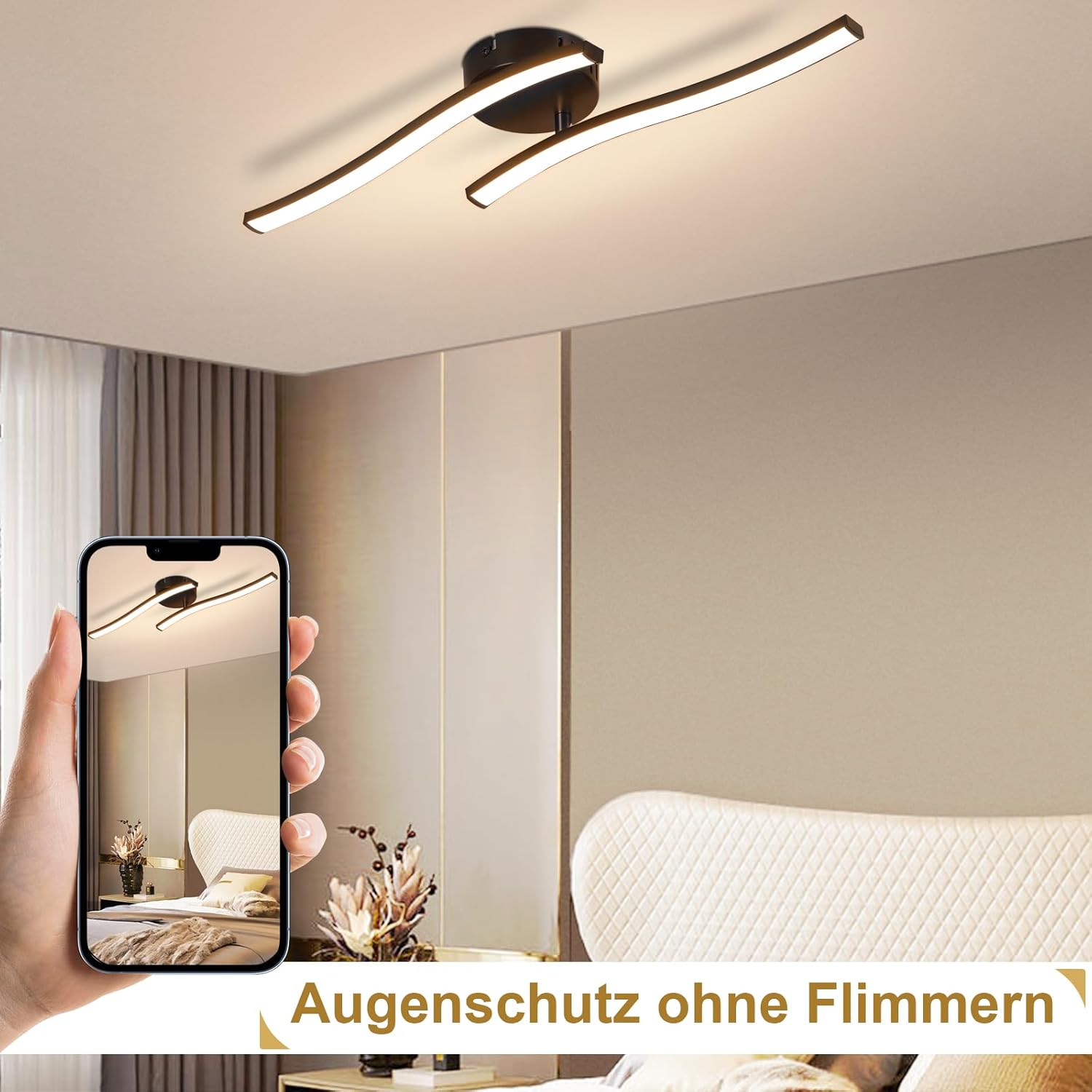 Thumbnail 5 de Homefire LED Deckenlampe Küche Deckenleuchte mit Wellen-Design, 12W, 3000K warmweiß (schwarz)