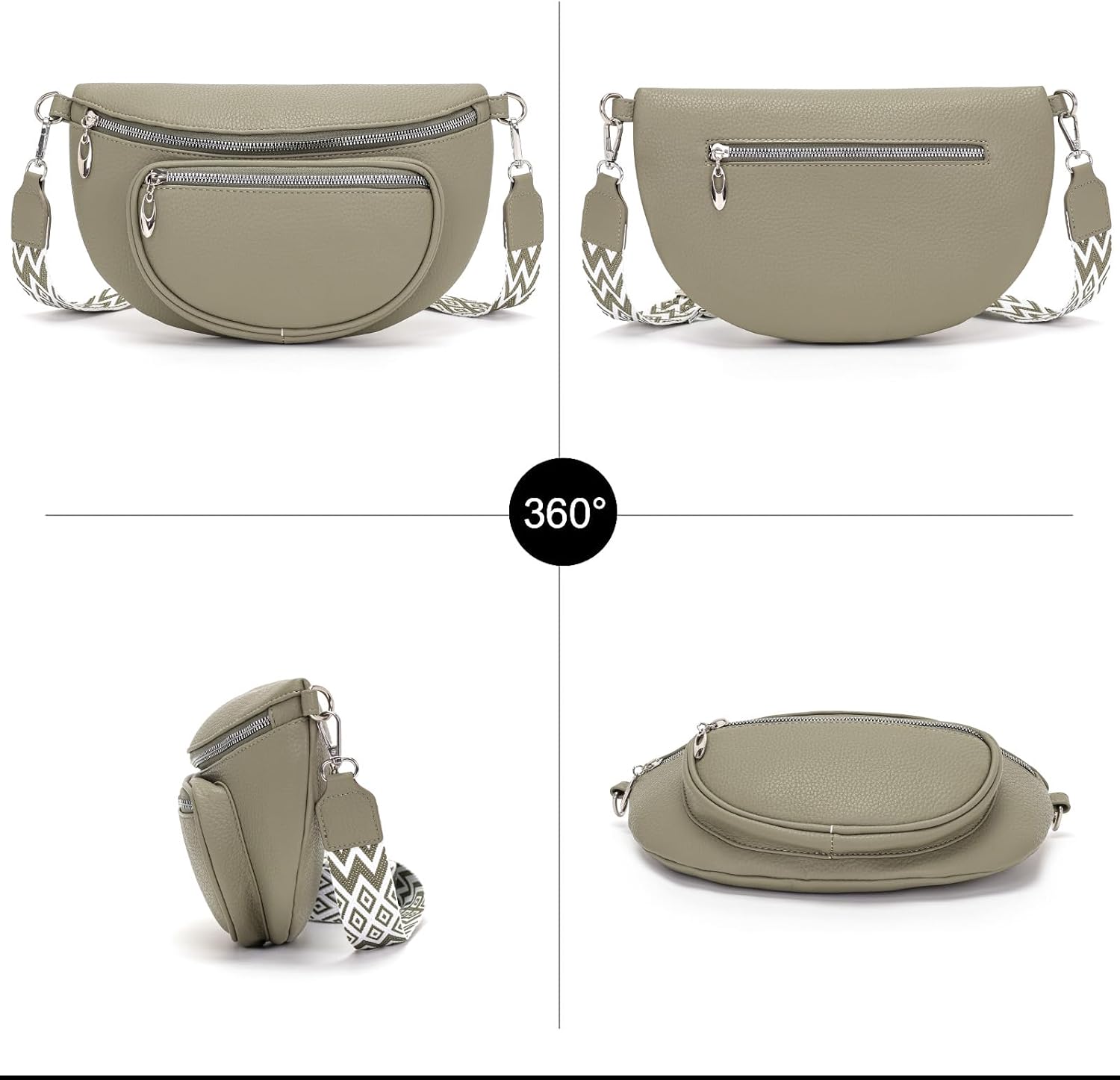Detalle de Snmoec Bauchtasche Damen/Gürteltasche als Crossbody Bag mit Handytasche – mittelgroß, Grau/Grün