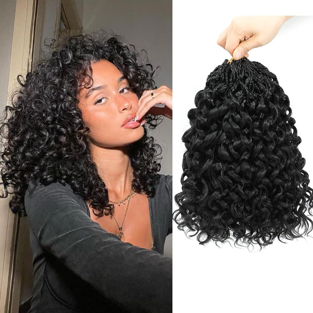Detalle de Pre Looped Gogo Curl Crochet Hair 12 Inch, 8 Packs – Pre Twisted Short Curly Crochet Hair for Black Women, Ocean Wave Water Wave Deep Braiding (12 inch 1B)