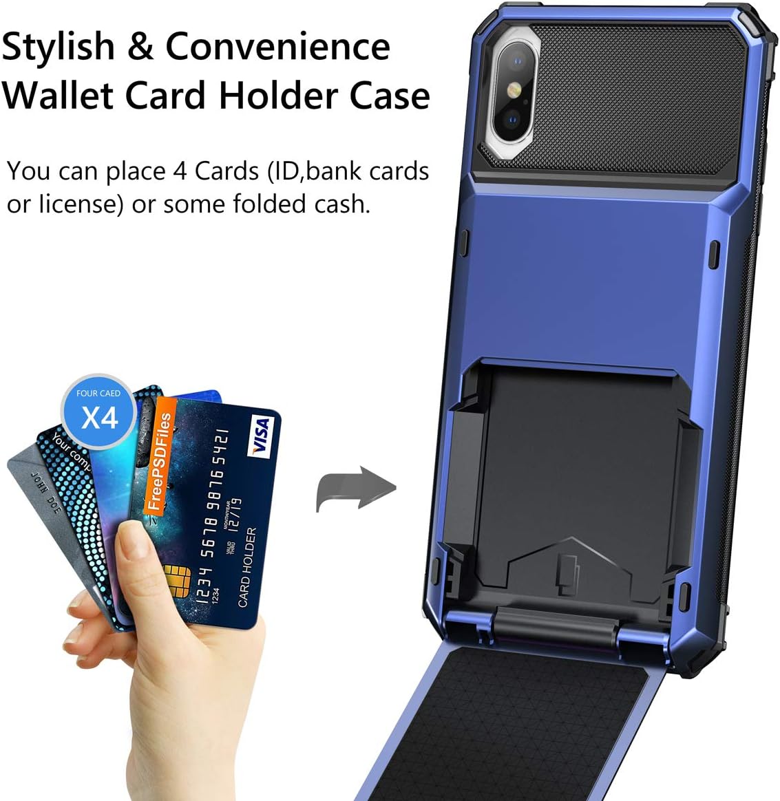 Detalle 2 de Vofolen Fcard-Xs Max-Navy Wallet Case for iPhone XS Max, 4-Card Holder