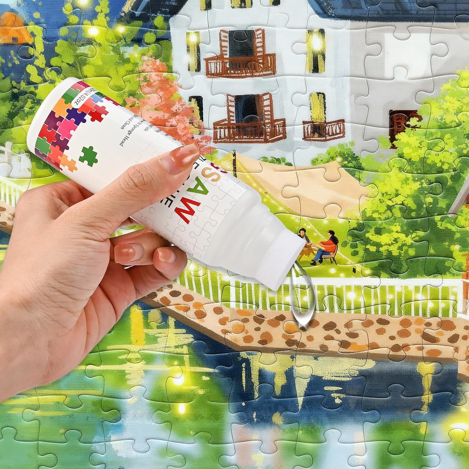 Detalle de Faburo Puzzlekleber 240 ml Transparent – Klebt 1000–2000 Teile sicher fest und ermöglicht Aufhängung