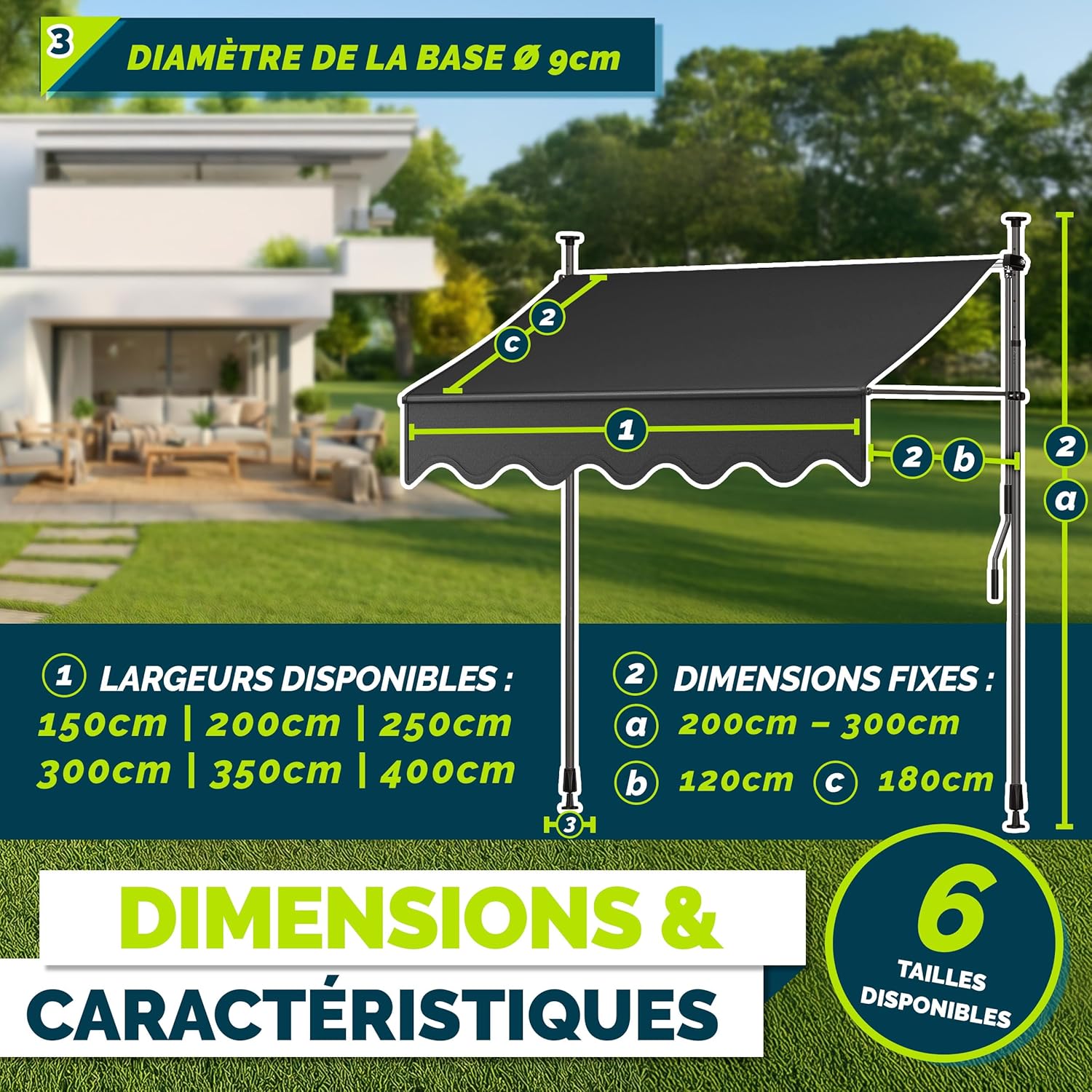 Thumbnail 5 de Tillvex Store Banne manuelle rétractable avec manivelle pour balcon - Anthracite 300 cm