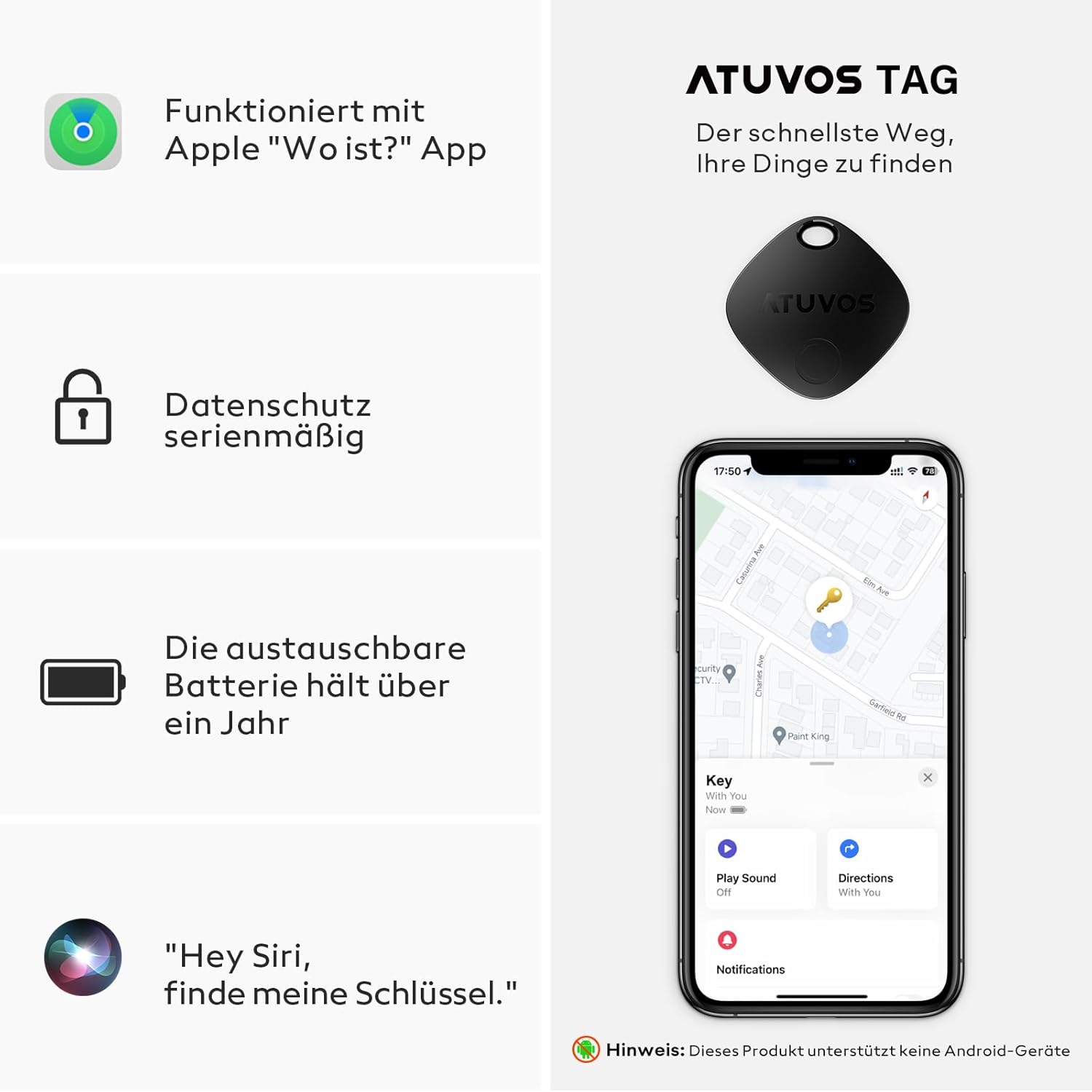 Detalle 2 de ATUVOS Air Tag Schlüsselfinder 4er Pack