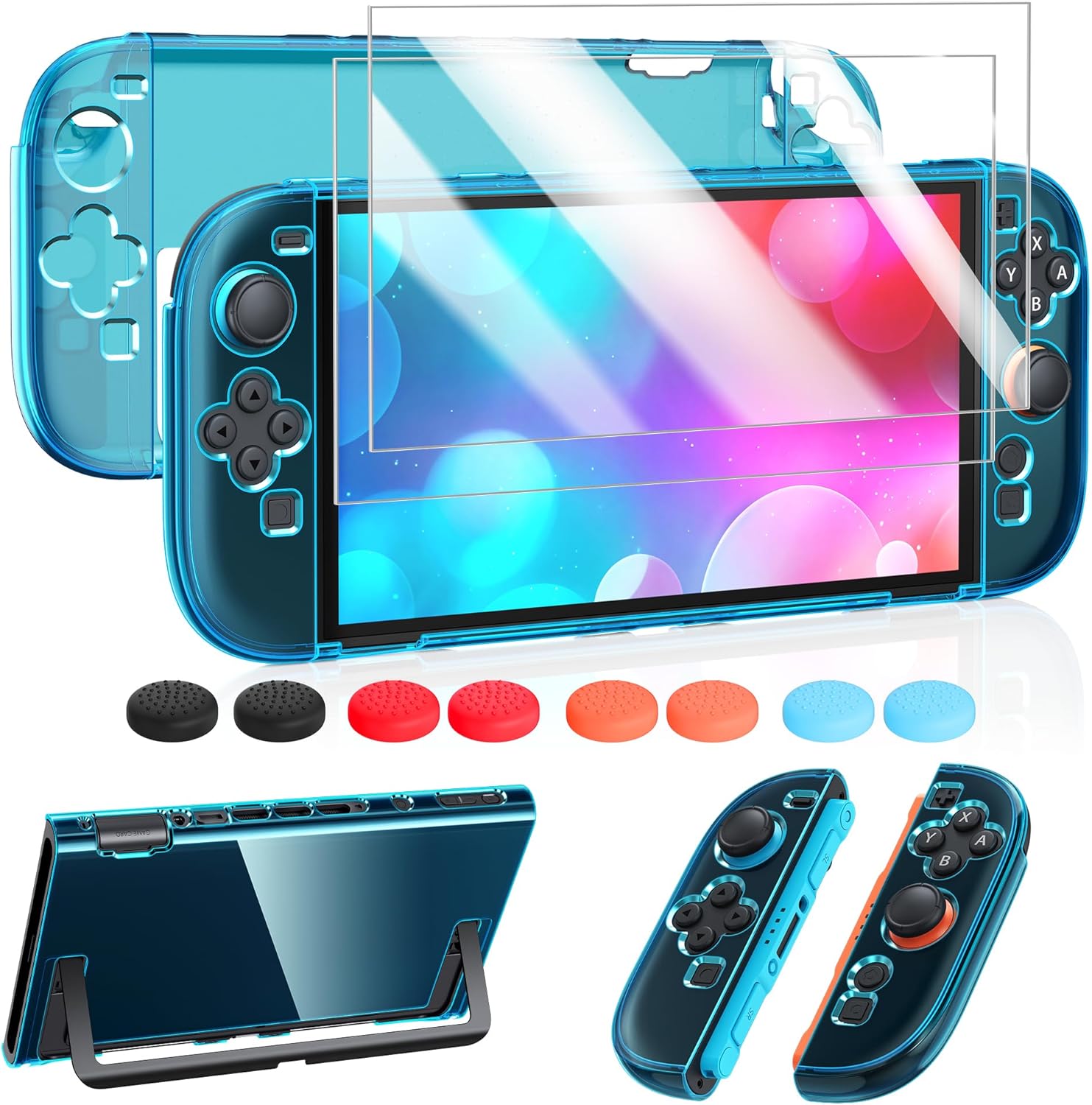 Detalle de FYOUNG for Switch 2 Cover Case and Screen Protector Accessories Bundle with Thumb Grips – Crystal Clear (Transparent Blue)