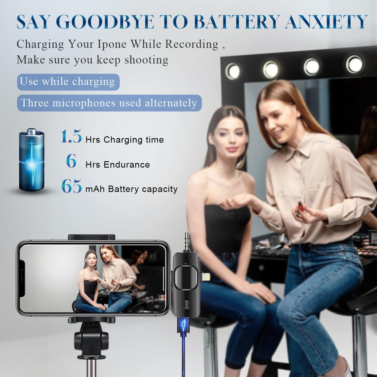 Thumbnail 6 de Akcswo M1 Wireless Lavalier Microphone, 2.4 GHz, Noise Reduction, 3 Mics