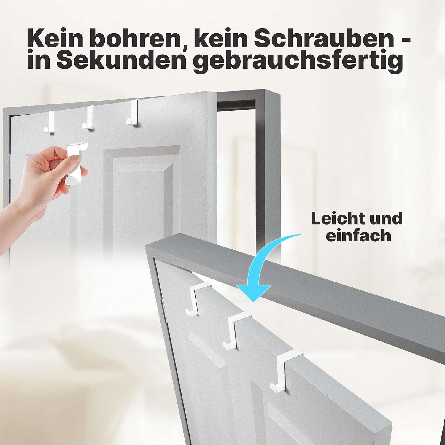 Detalle de Minismus Türhaken zum Einhängen – Edelstahl Türgarderobe set (4er) in Weiß