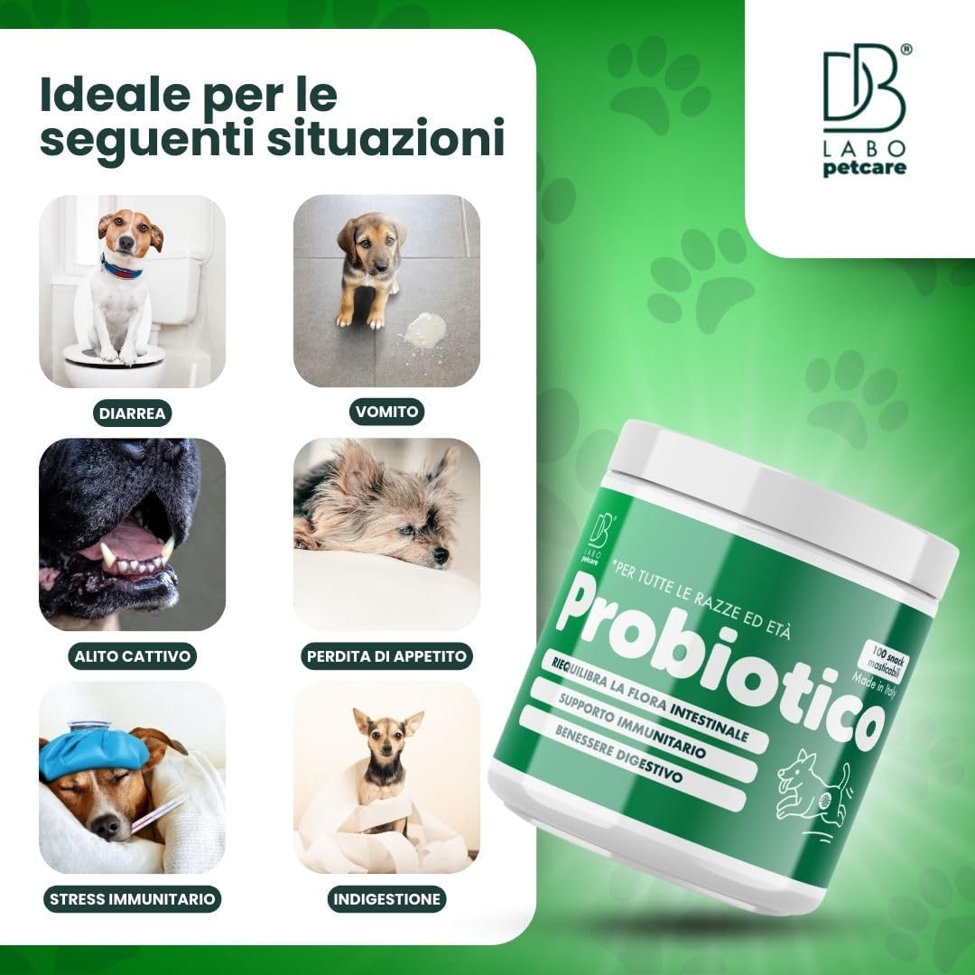 Detalle de DB Labo Probiotici per Cani 100 Snack: 4-in-1 per Digestione, Immunità e pelle