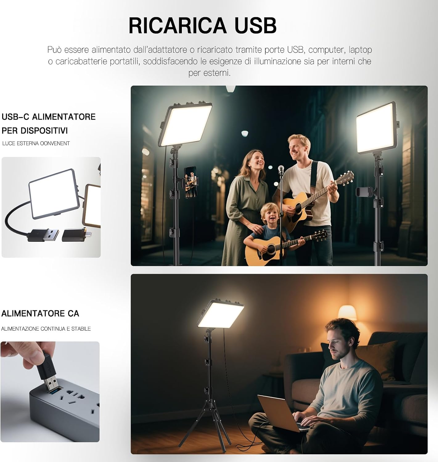 Thumbnail 4 de Kit di 2 Luci Video LED Dimmerabili 2800-6500K con Treppiede e Supporto Telefono – Luce da Studio 185,4 cm