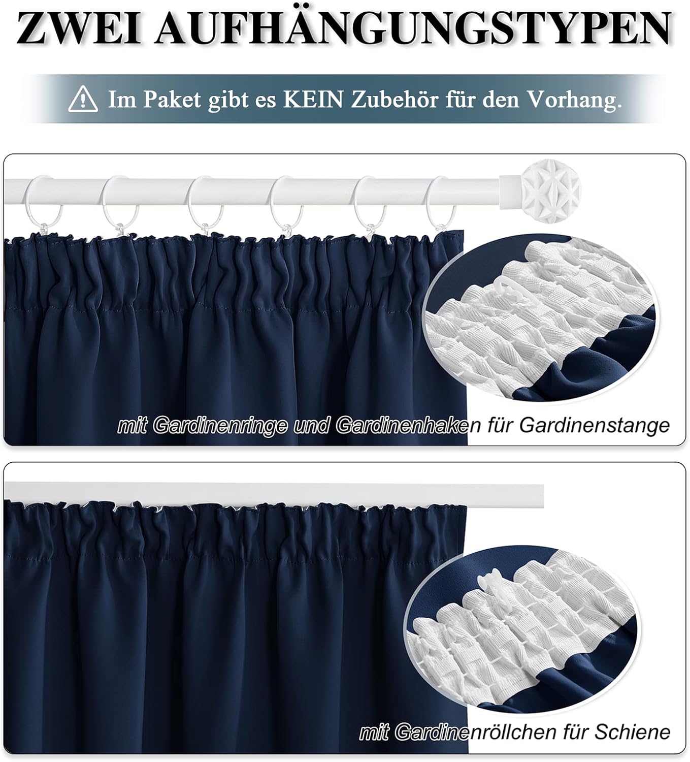 Detalle de PONY DANCE Verdunklungsvorhang Dunkelblau 2er-Set mit Kräuselband, H 160 x B 140 cm – blickdicht & thermoisolierend