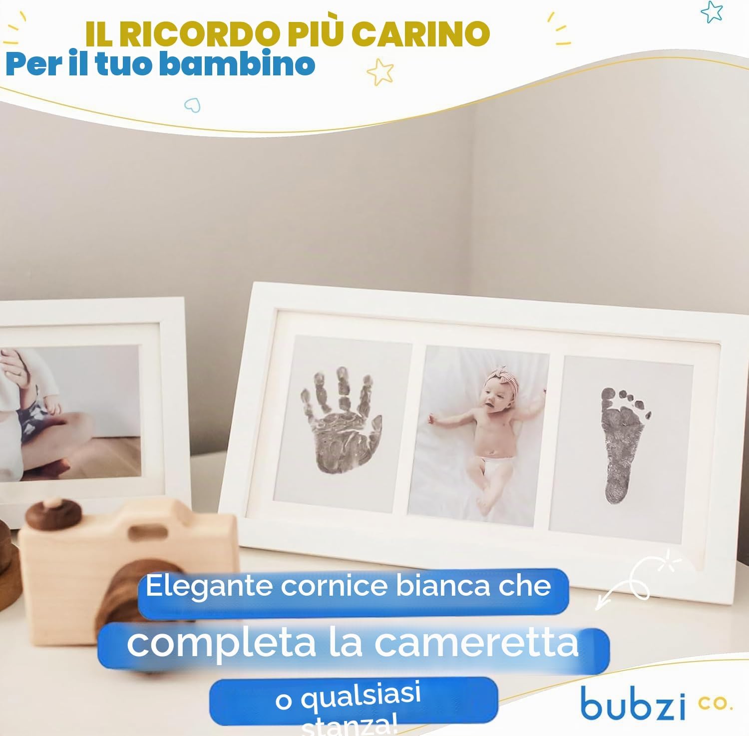 Detalle de Bubzi Co Bellissimo kit impronte di mani e cornici per foto neonati e ragazzi (White)