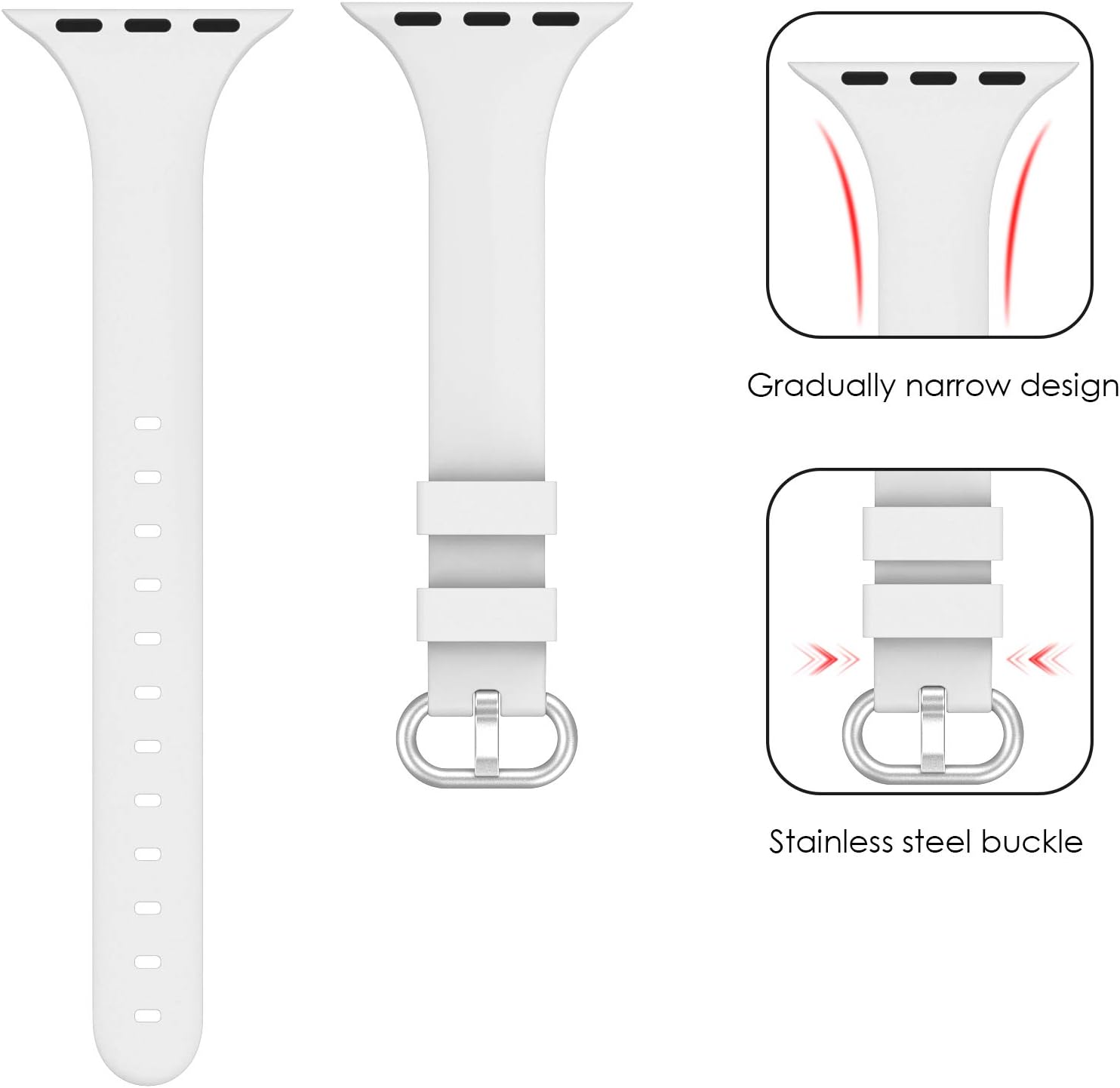Detalle 2 de PARMPH 3 Packs Sport Strap for Apple Watch (38mm–42mm): Slim Silicone Replacement Bands