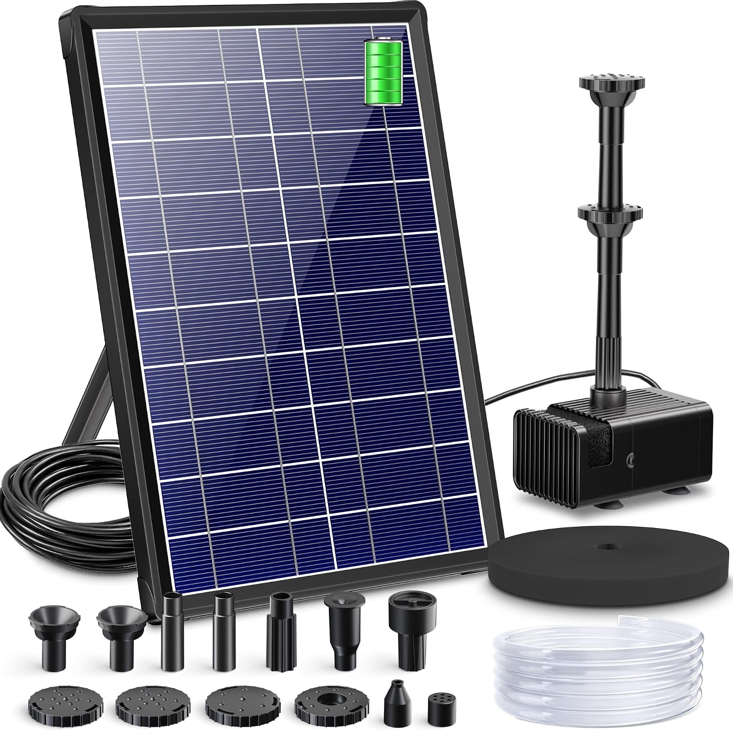 Detalle de Biling Solar Pond Fountain with Battery Backup (8W, up to 300 L/H) for garden ponds and water features