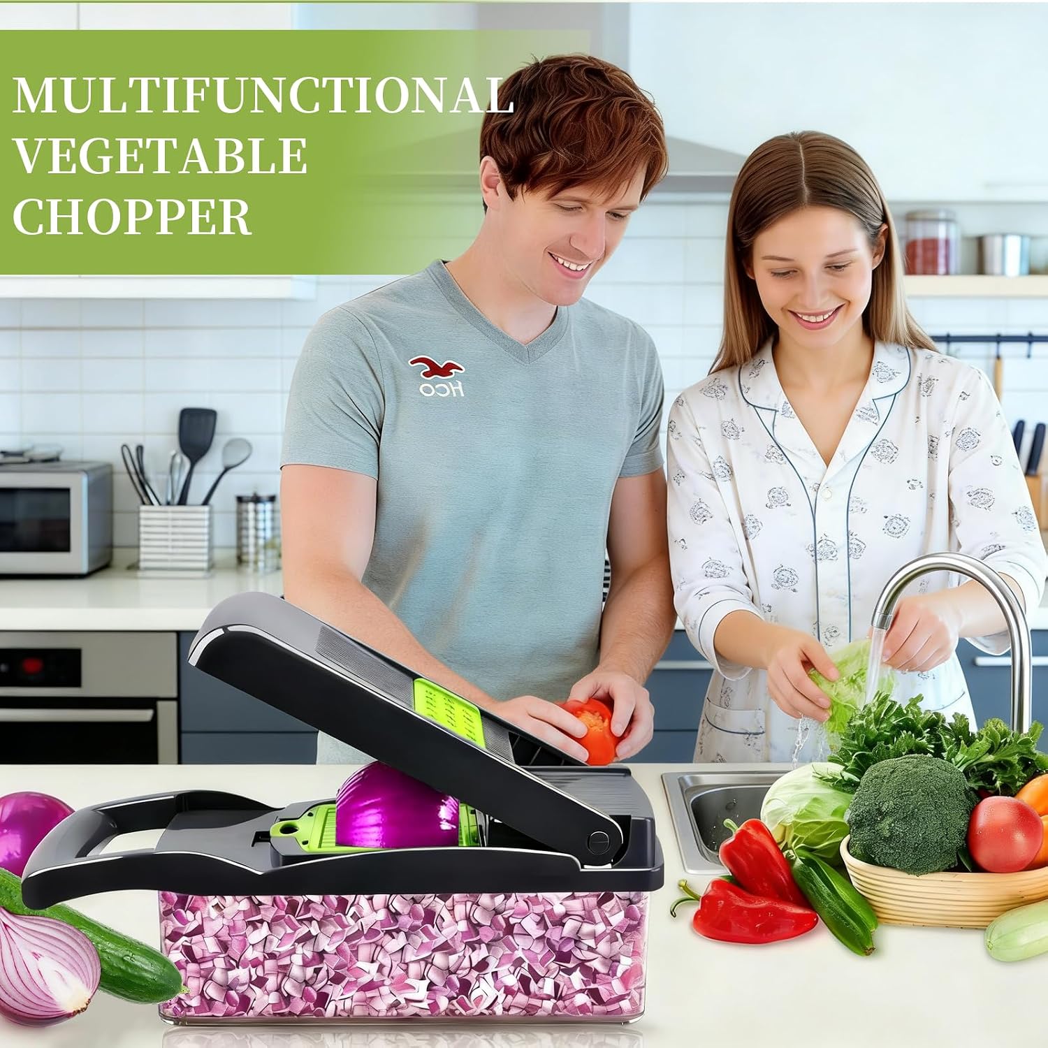 Thumbnail 1 de Vegetable Chopper, 18-in-1 Mandoline Slicer – Multifunction Food Cutter (Light Grey)