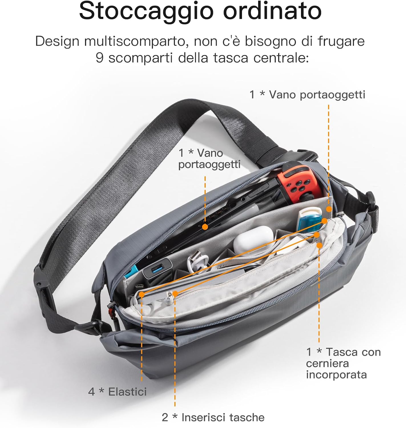 Thumbnail 3 de Inateck Borsa a tracolla X da 4 L impermeabile con scomparto per elettronica, grigio scuro (L)