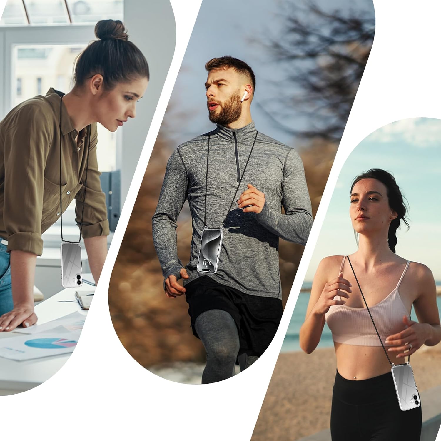 Thumbnail 6 de Vaykwo Handykette mit Band für iPhone 16 – transparente Necklace-Hülle mit Kamera- und Displayschutz (schwarz)