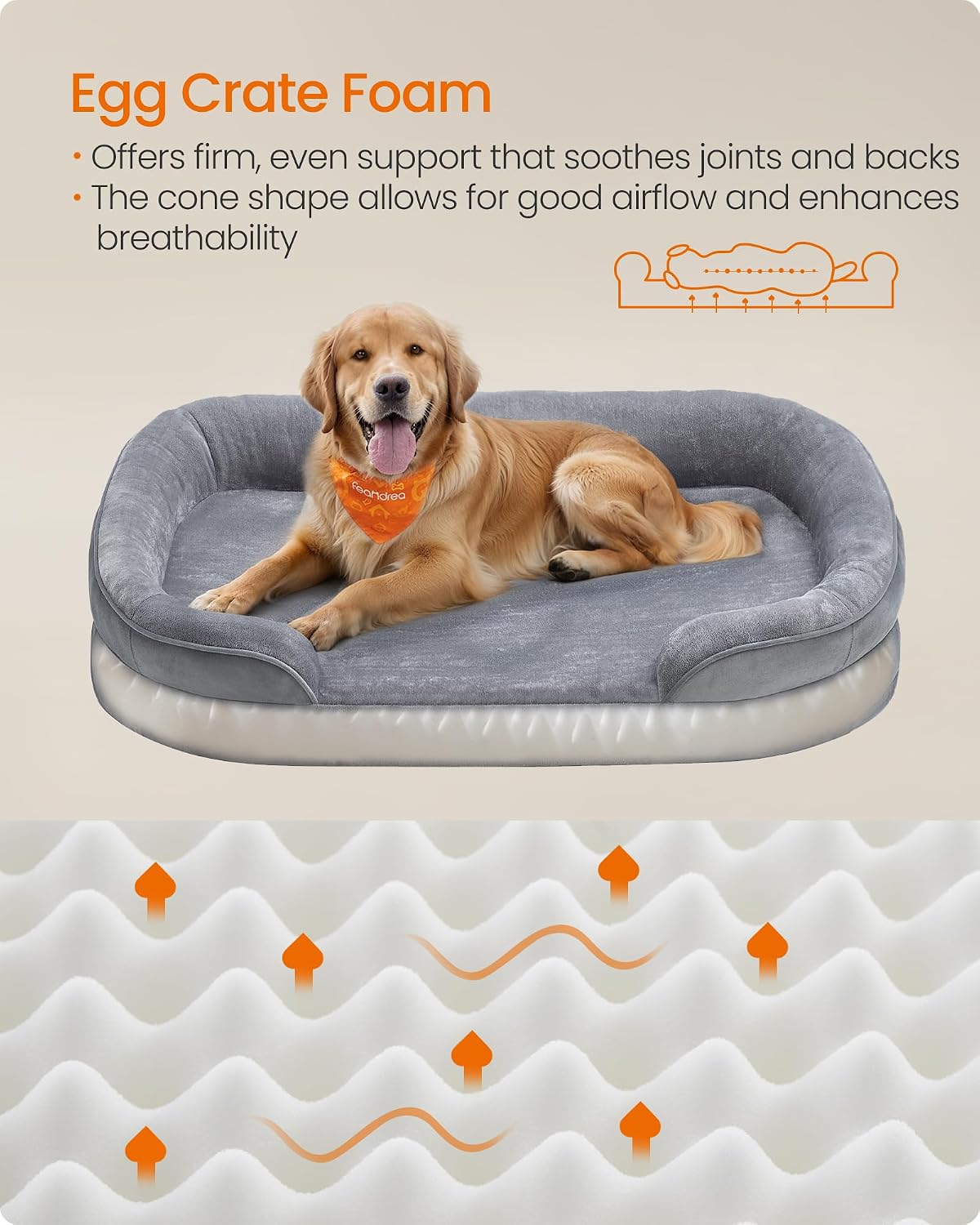 Detalle de Feandrea PGW283G01 orthopaedic dog bed 106x76cm