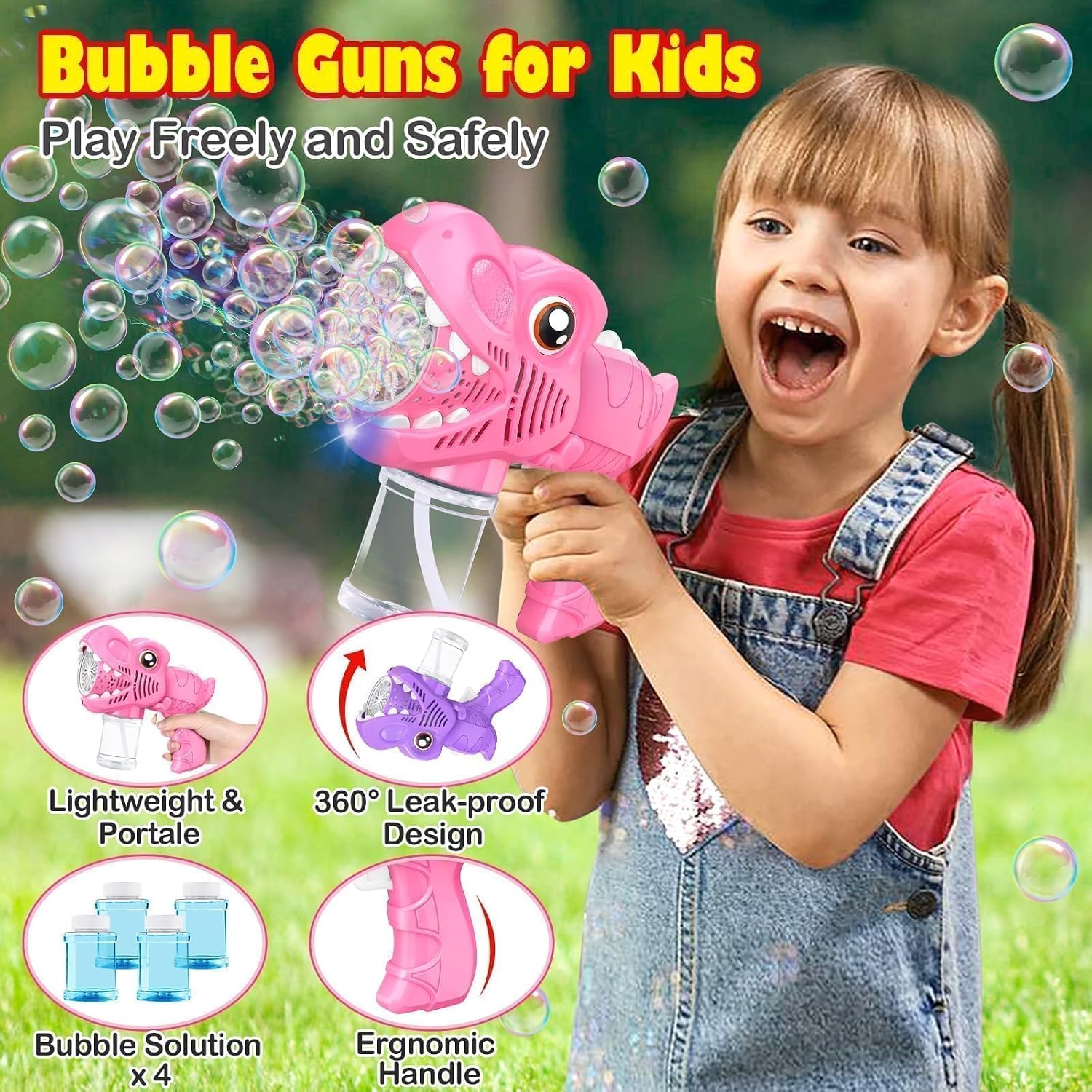 Detalle de Yunaking Bubble Gun: Dinosaur Bubble Machine for Outdoor Fun