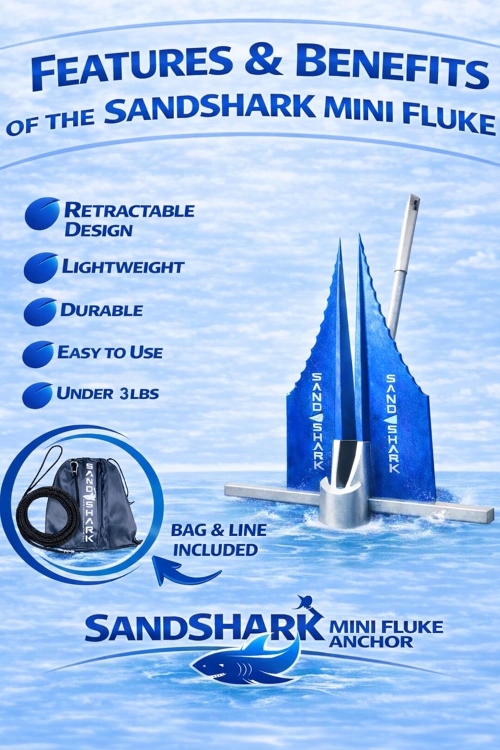 Thumbnail 6 de SandShark Premium Fluke Anchor with Retractable Shaft for Small Boats and Jet Skis
