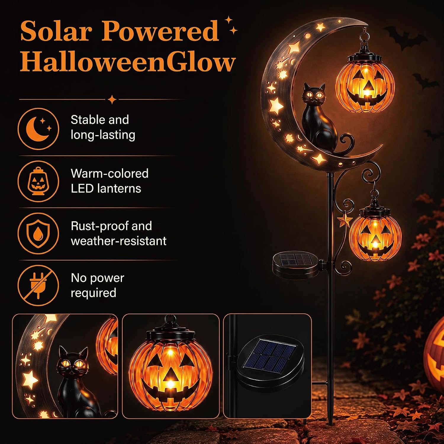 Detalle de Solar Halloween Pumpkin Garden Stake Light