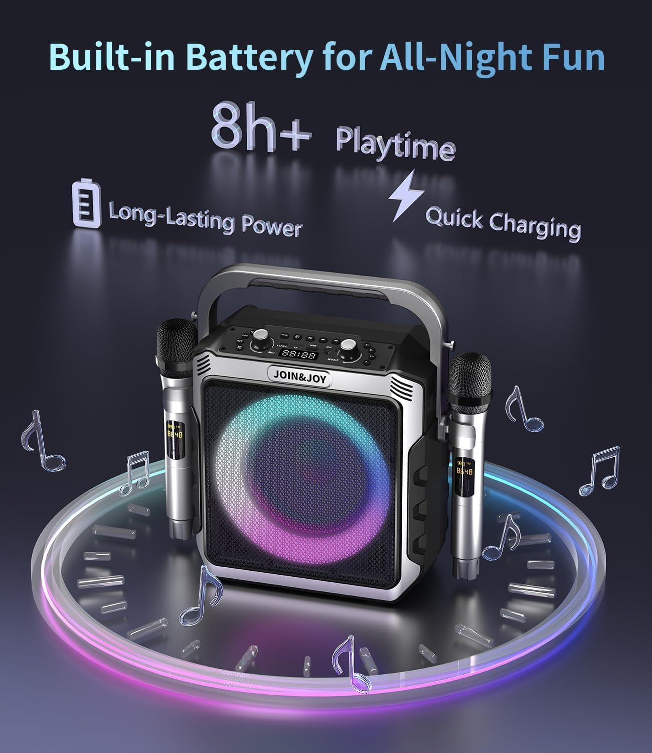 Detalle de Portable Karaoke Machine with 2 Wireless Microphones