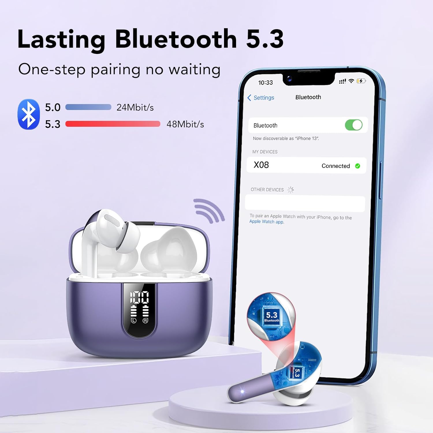 Thumbnail 4 de Bluetooth In-Ear Kopfhörer mit Noise Cancelling, 4-ENC-Mikrofonen und Bluetooth 5.3 (50 Std., IPX11) – Phantom-Violett