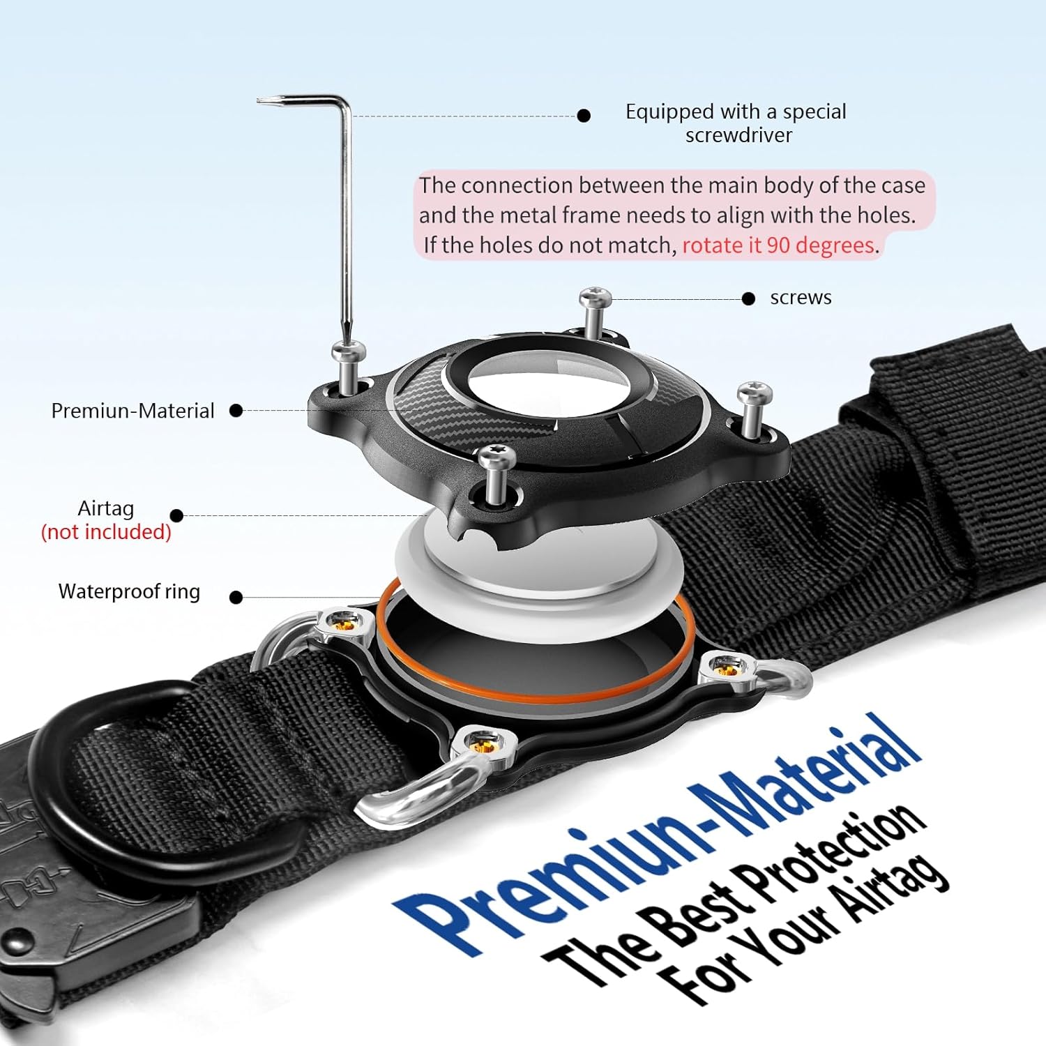 Detalle 2 de Taghelp Tactical Dog Collar with Waterproof AirTag Holder, Metal Buckle and Handle