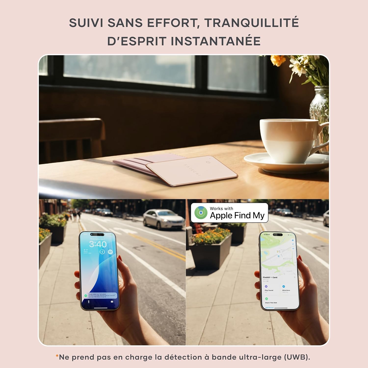 Thumbnail 2 de Satechi FindAll Wallet Tracker : carte de localisation Apple Find My avec charge sans fil et alerte sonore (rose)