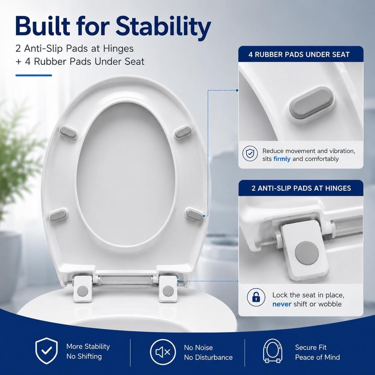 Thumbnail 2 de Elongated Toilet Seat with Slow Close — White Plastic, 18.5”