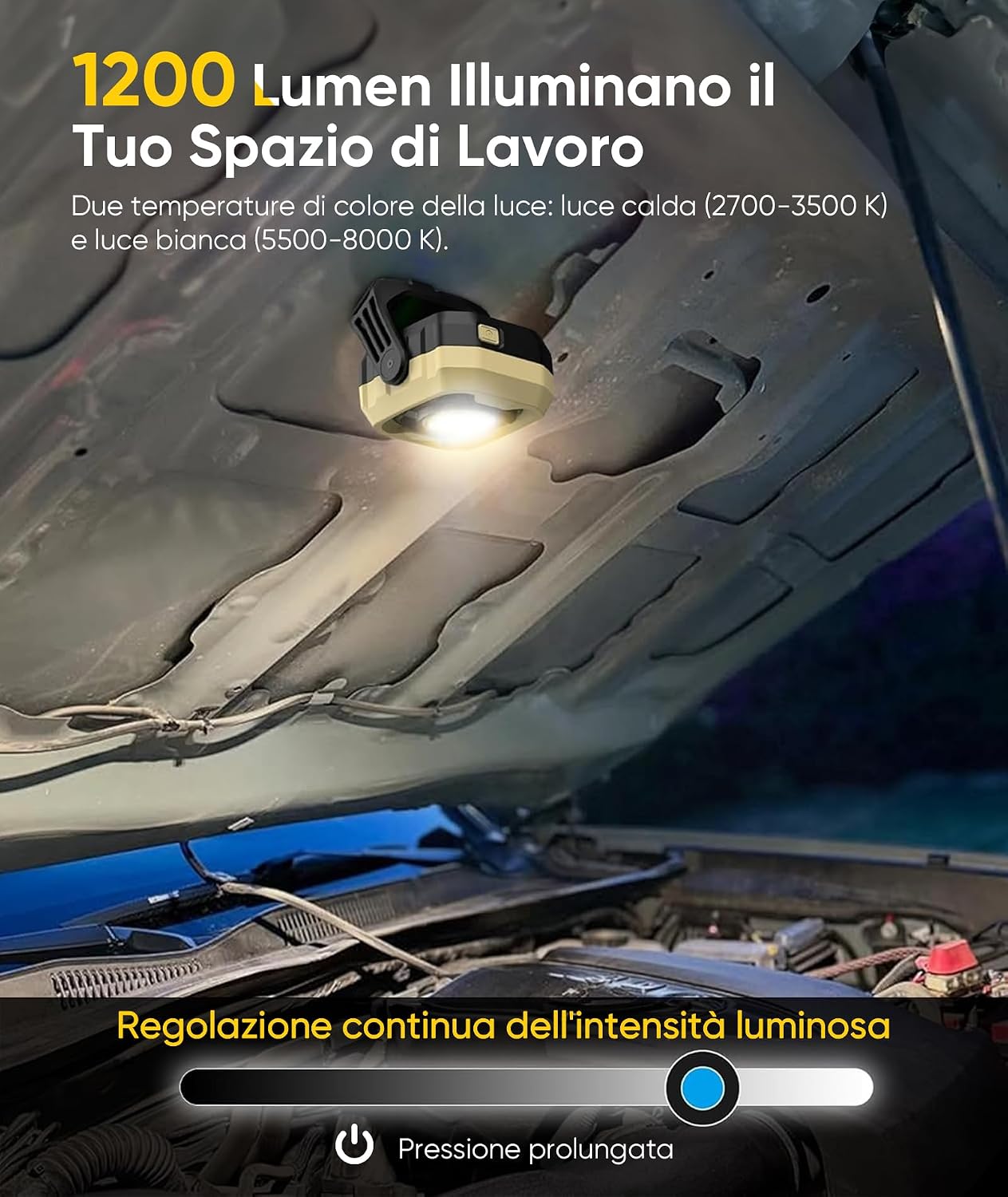 Thumbnail 1 de HOTLIGH Faro LED Ricaricabile 1200LM IPX4: Luce versátil per officina, campeggio e emergenze