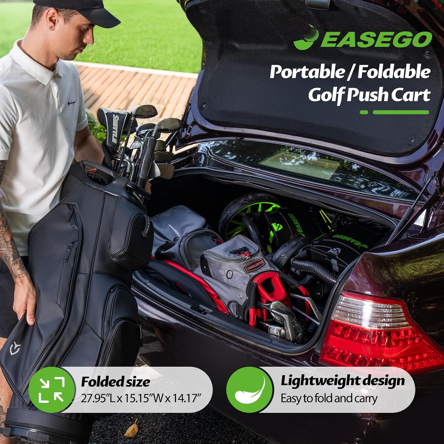 Detalle 2 de EASEGO Golf Push Cart 3-Wheel foldable golf caddy ⛳