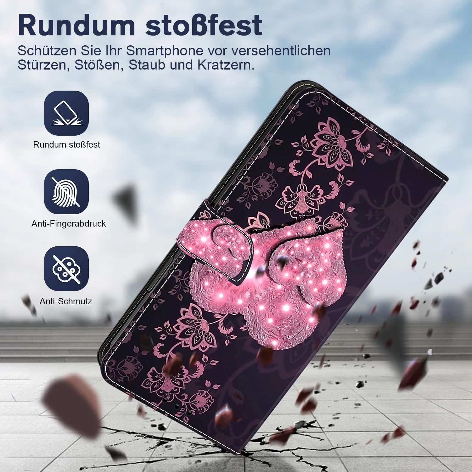 Thumbnail 5 de BOLELAW Hülle für Samsung Galaxy A26/Galaxy A17 – Stoßfeste PU-Leder Wallet Case, Magnetverschluss, Standfunktion, 2 Kartenfächer, Rosa Pfirsichherz