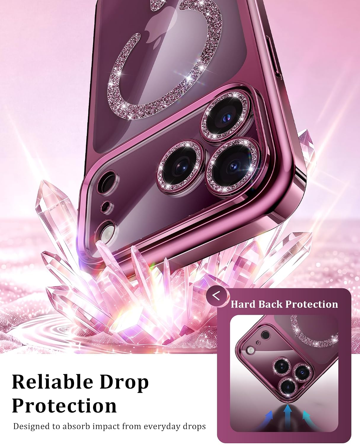 Detalle 2 de Meifigno iPhone 18 Pro Max Case, Burgundy, MagSafe-Compatible with Clear Back