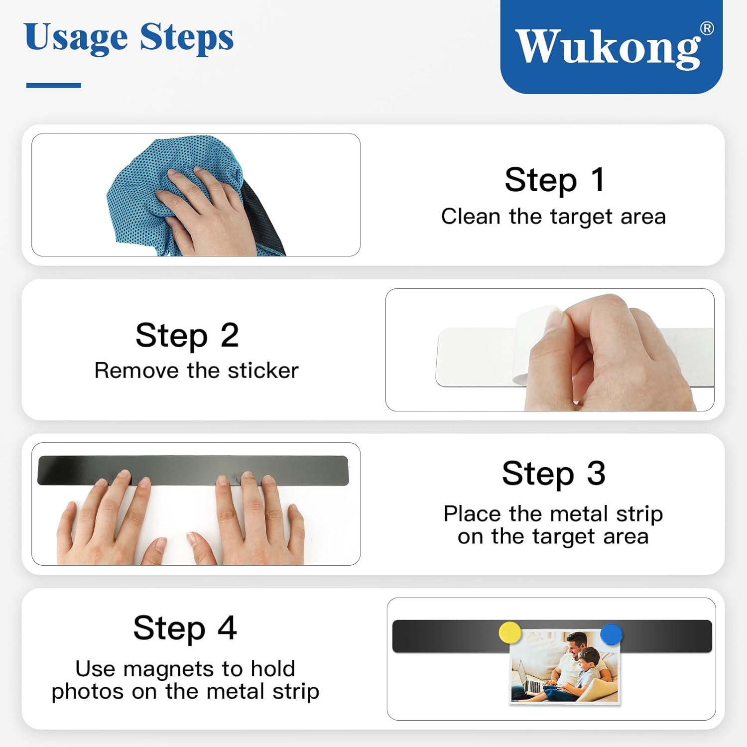 Thumbnail 4 de Wukong Magnettafel Memotafel, 10 Stück 30x3 cm – Selbstklebend, Schwarz + 32 runde Magnetmagnete