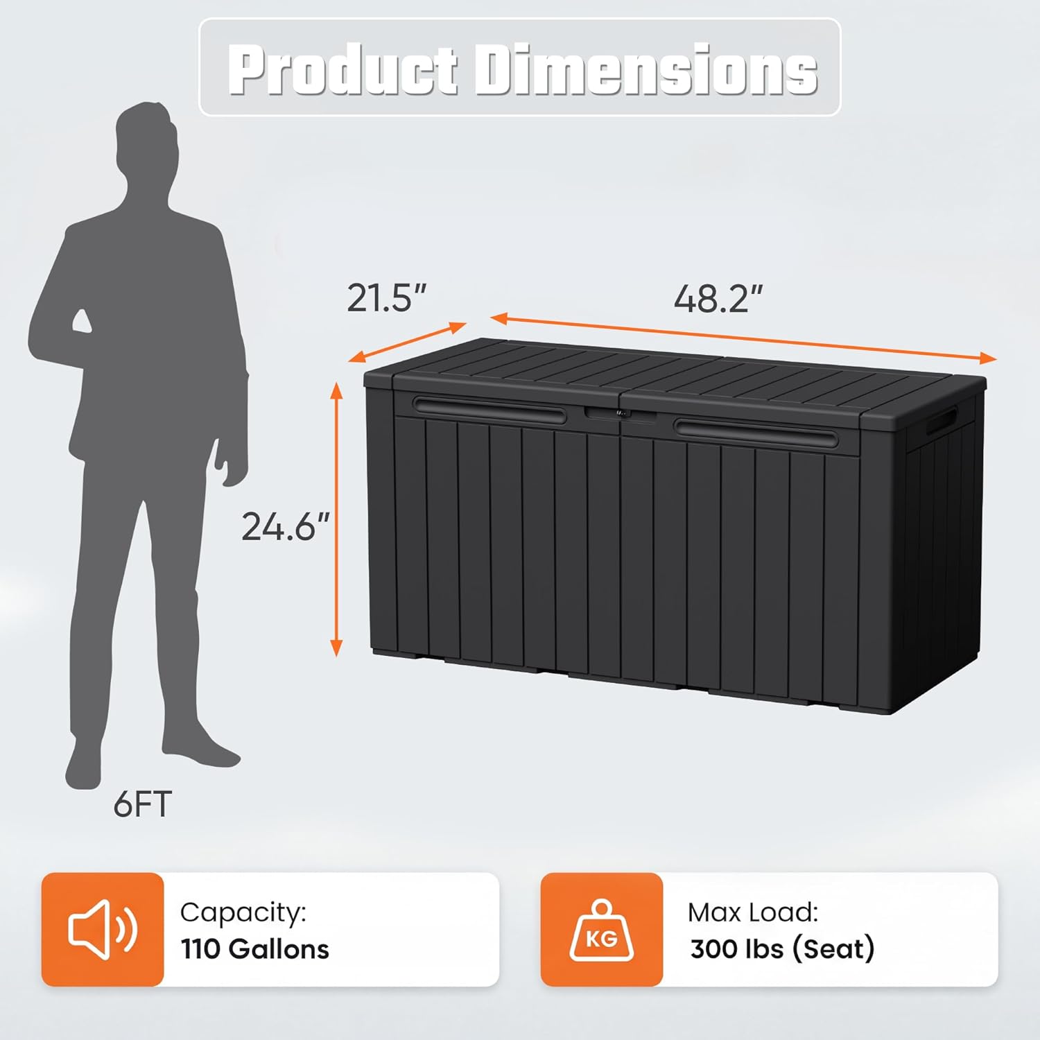 Thumbnail 5 de Greesum GS-PSB26 110-Gallon Outdoor Storage Box, Lockable Dark Black Deck Box