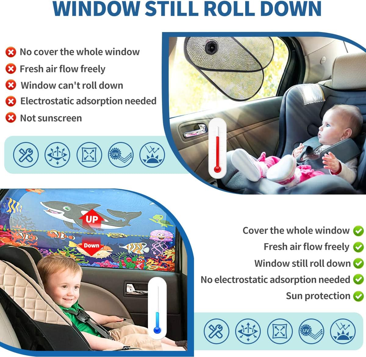 Thumbnail 2 de iZoeL Car Window Shades for Baby & Pets (2pcs) 100 x 80cm UV sun visors