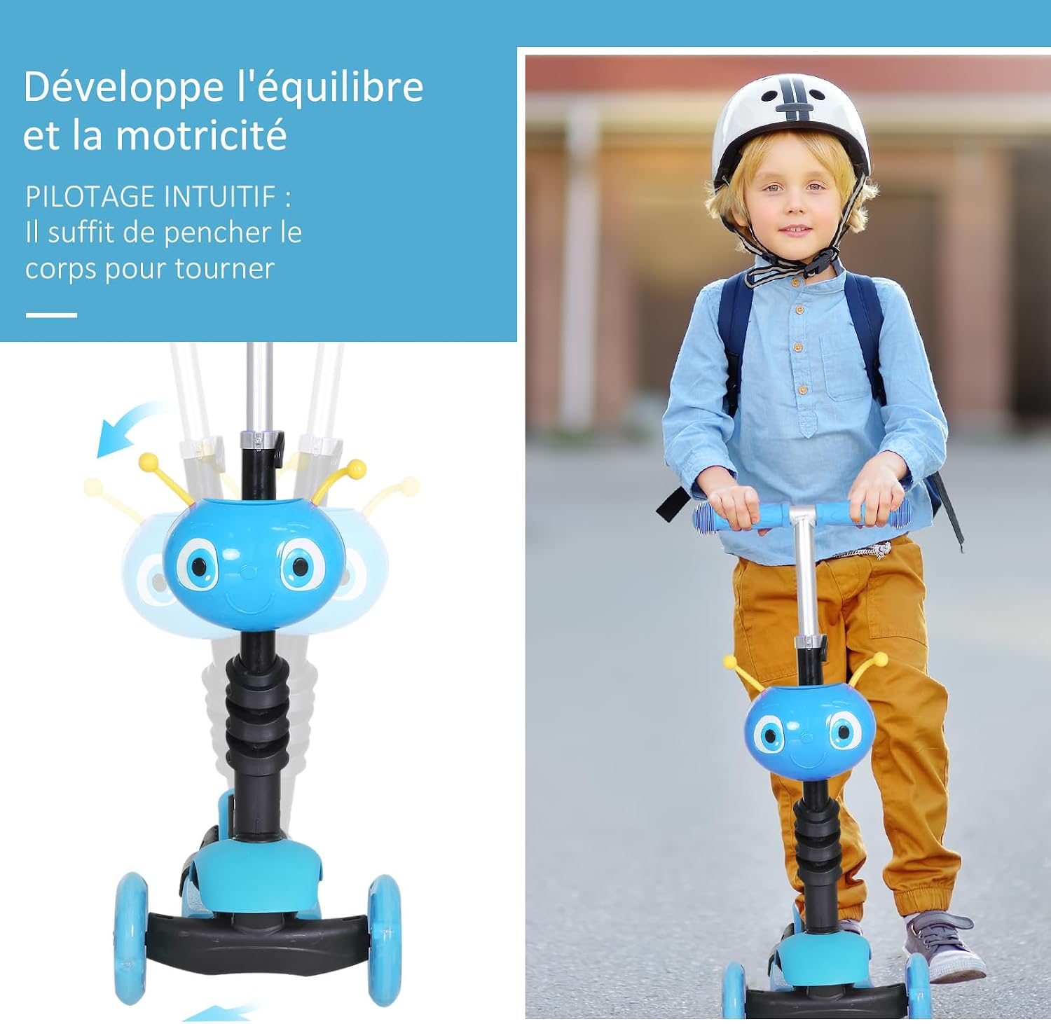 Thumbnail 2 de HOMCOM 371-008BU 5-in-1-kinderstep met zitje en afneembare duwstang