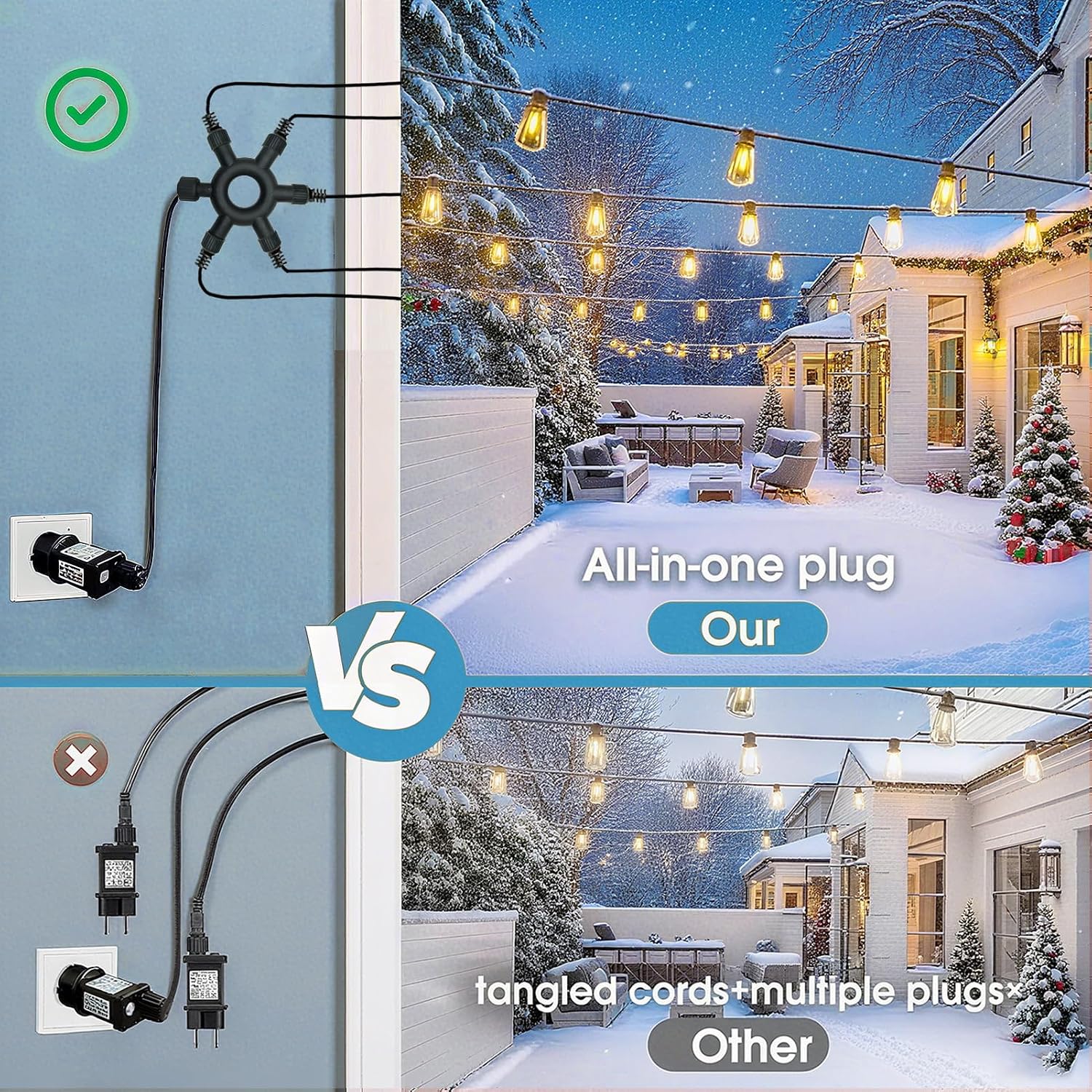 Detalle 2 de Joycome Christmas Light Splitter Connector 2 Pin 1-to-5 Splitter 🎄