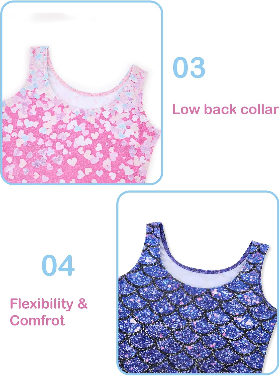 Detalle 2 de Tstiti Sparkly Girls’ Gymnastics Biketards, 2-Pack with Matching Scrunchies