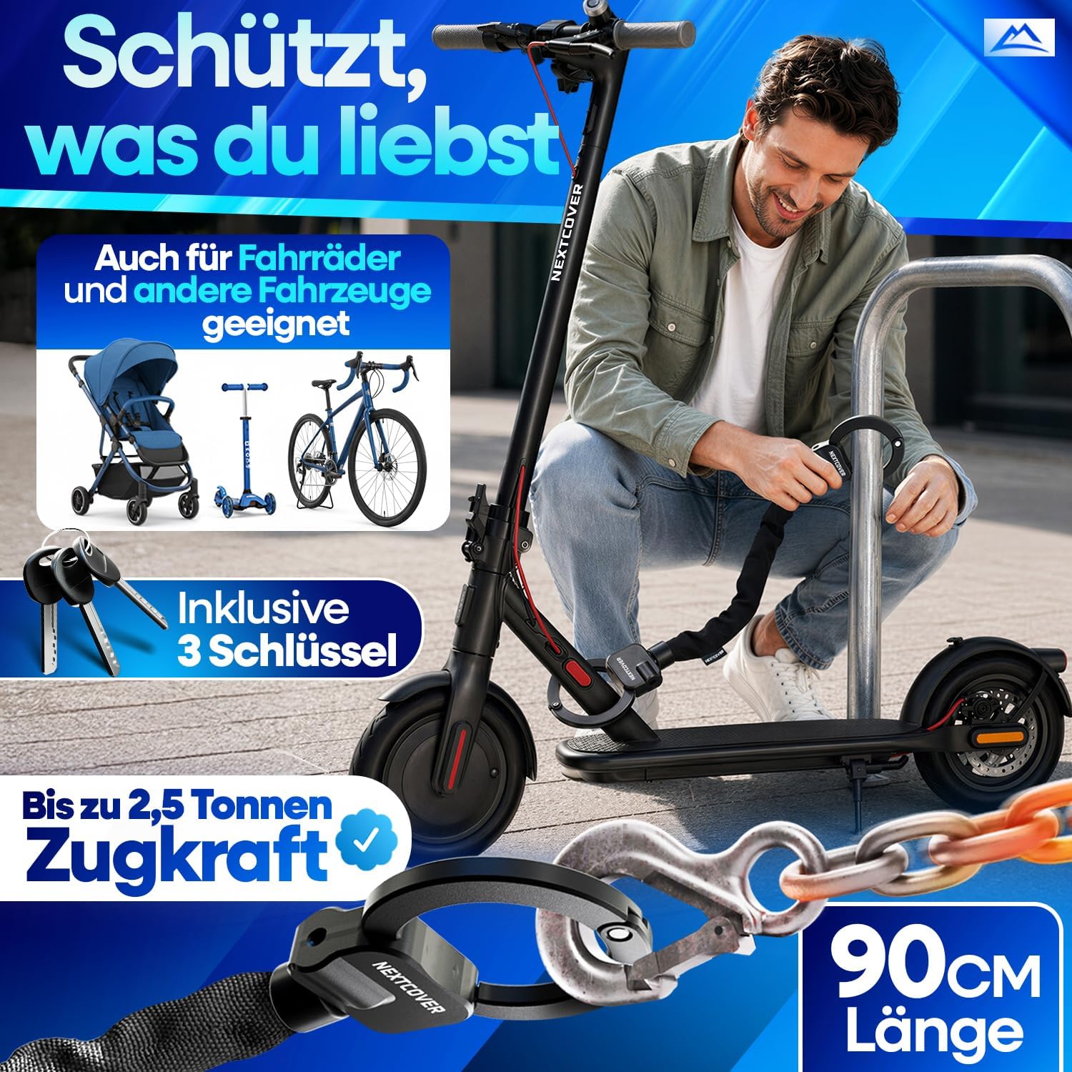 Detalle de NEXTCOVER E-Scooter Schloss – Steel-Secure-Technologie, 90 cm Kettenschloss