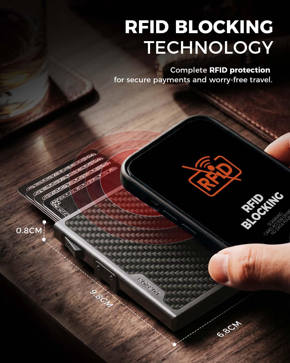 Thumbnail 6 de LORZOR Minimalist Slim Wallet with Removable Money Clip (Military-Grade Carbon Fibre) – RFID Blocking Card Holder