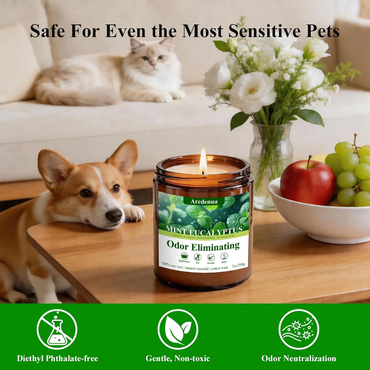 Detalle de Aredenua Odor-03 Mint Eucalyptus Scented Soy Candle, 7 oz