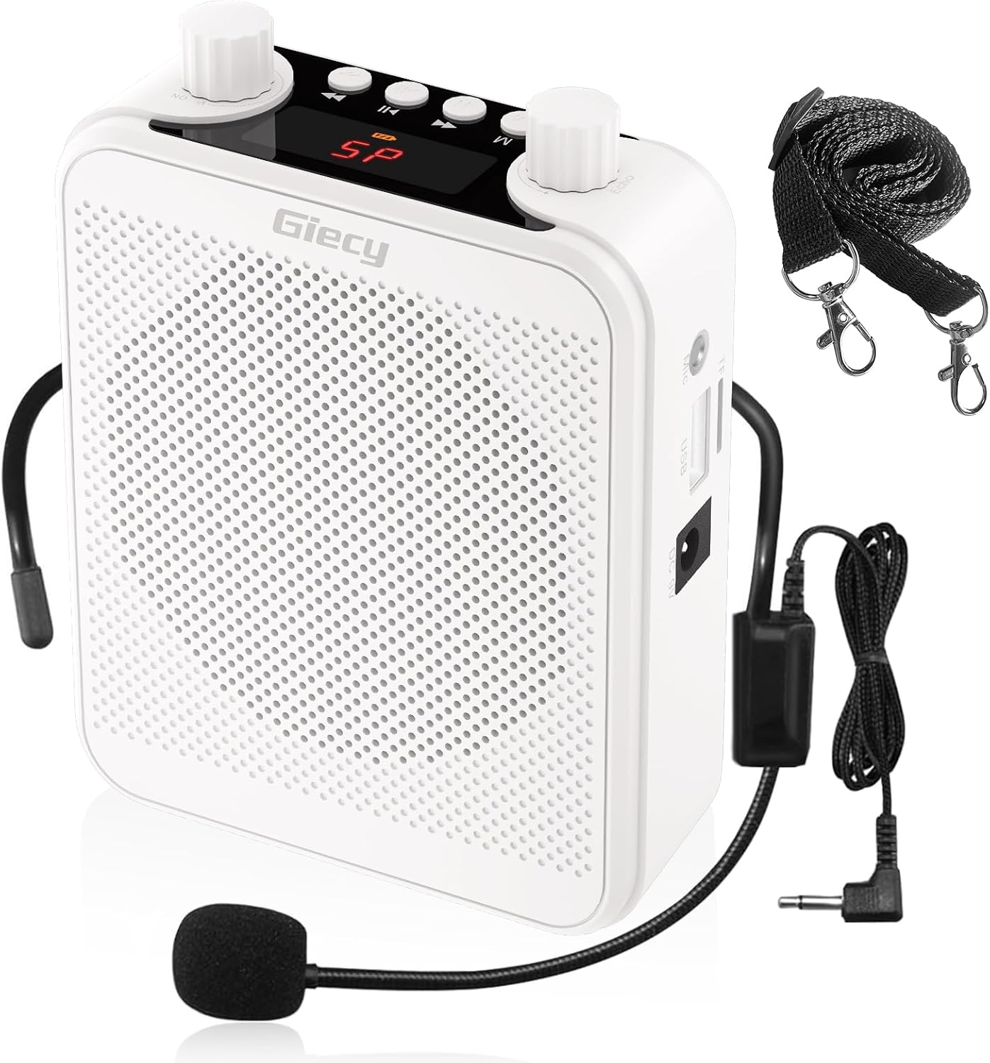 Detalle 2 de Amplificateur de voix portable Giecy avec micro casque 30W, batterie rechargeable 2800 mAh