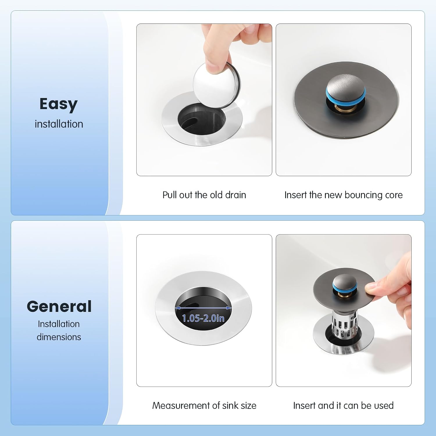 Detalle de All Metal Bathroom Sink Stopper: Universal Pop Up Drain Strainer with Removable Stainless Filter Basket