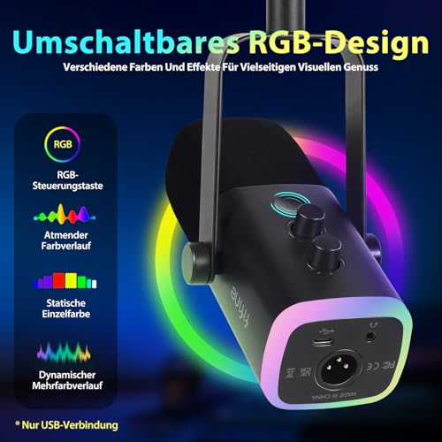 Detalle 2 de FIFINE XLR-Streaming-Mikrofon mit Arm, USB/XLR, RGB und Stummschalttaste