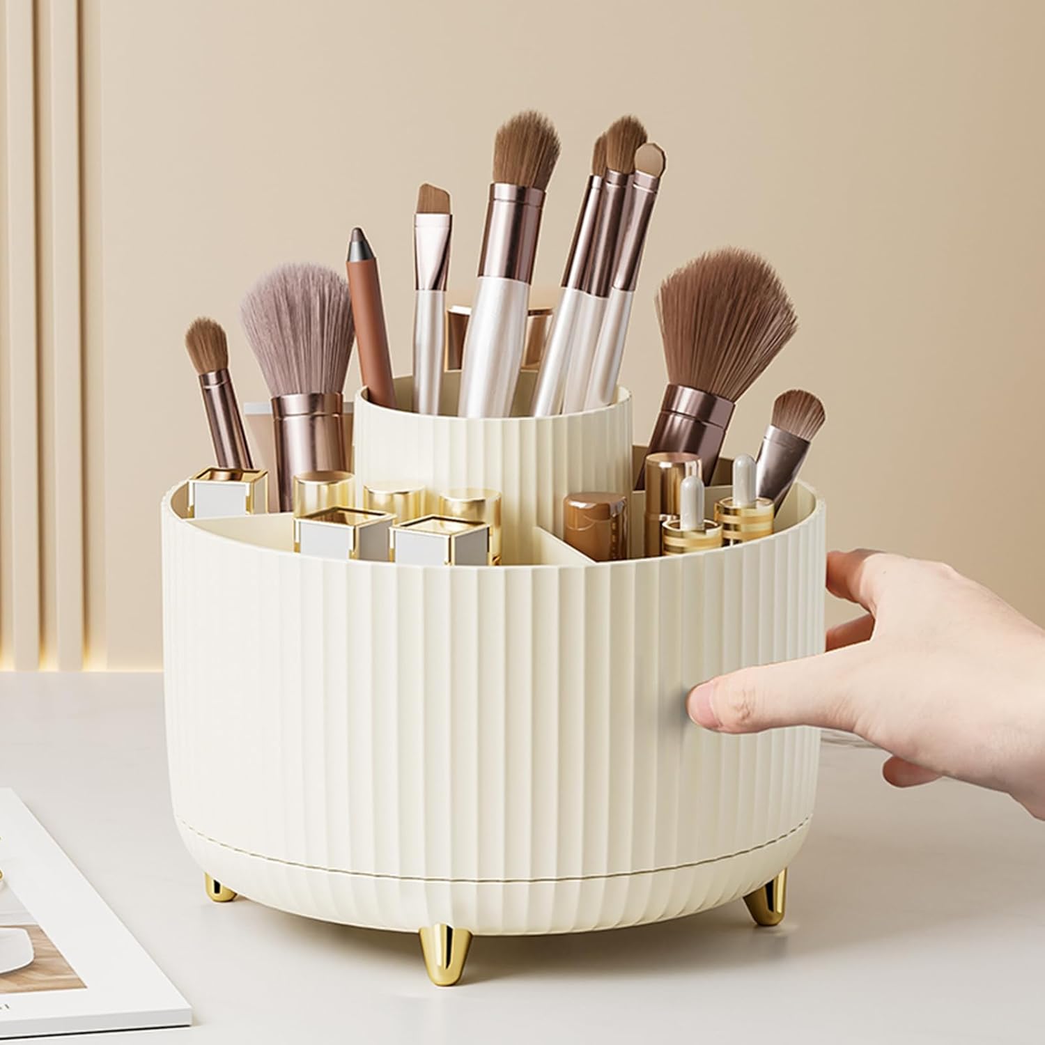 Detalle de fanado 360° Rotating Makeup Organiser – Ivory