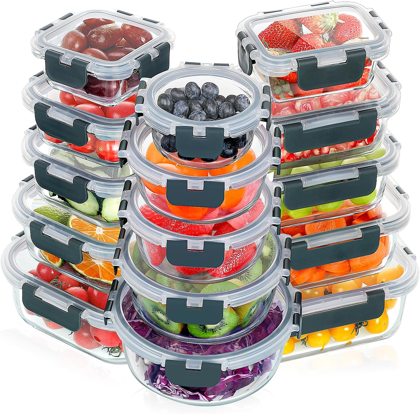 Detalle de VERONES 30-Piece Glass Meal Prep Containers set 🍱