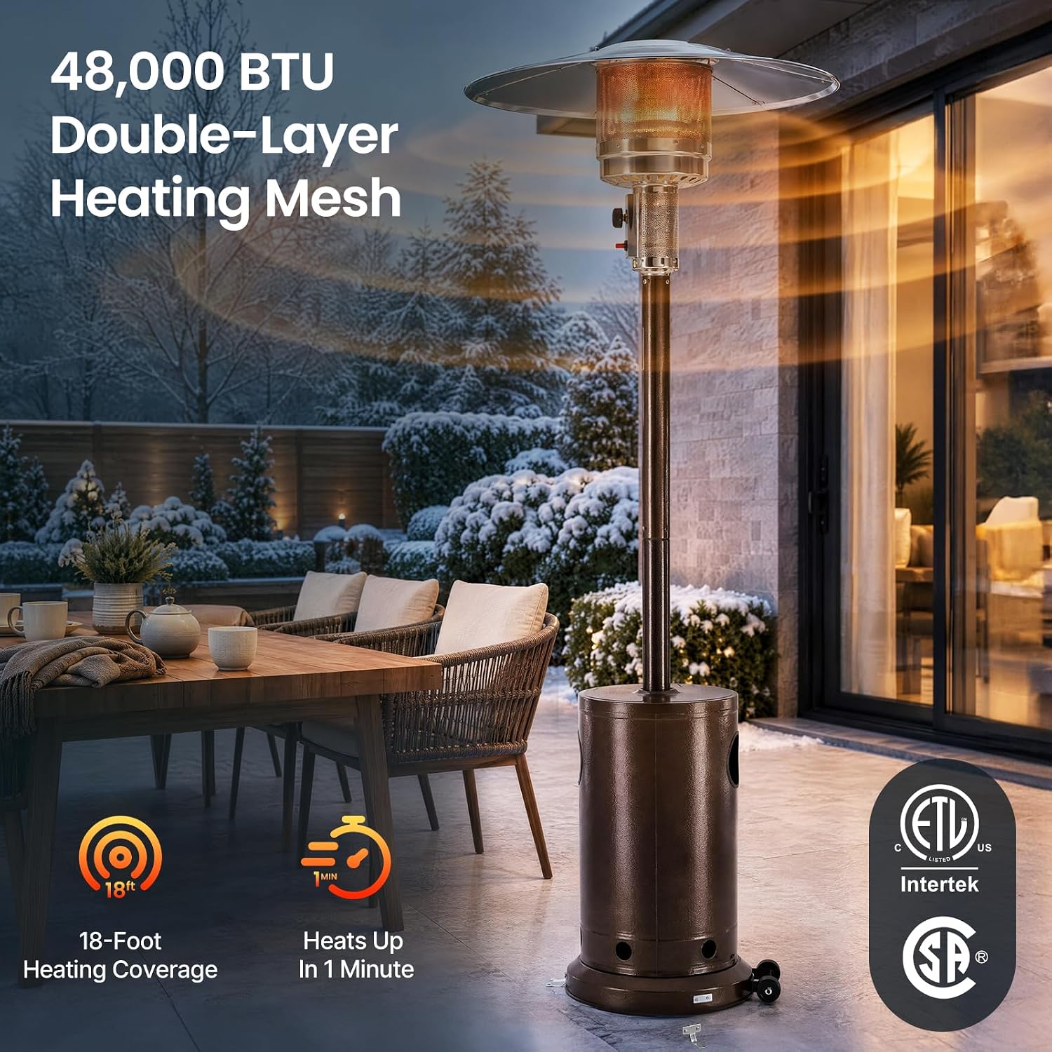 Detalle 1 de NEWBULIG MAX-JRQ-PT01 Patio Heater, 48,000 BTU Propane, 304 Stainless Steel Burner