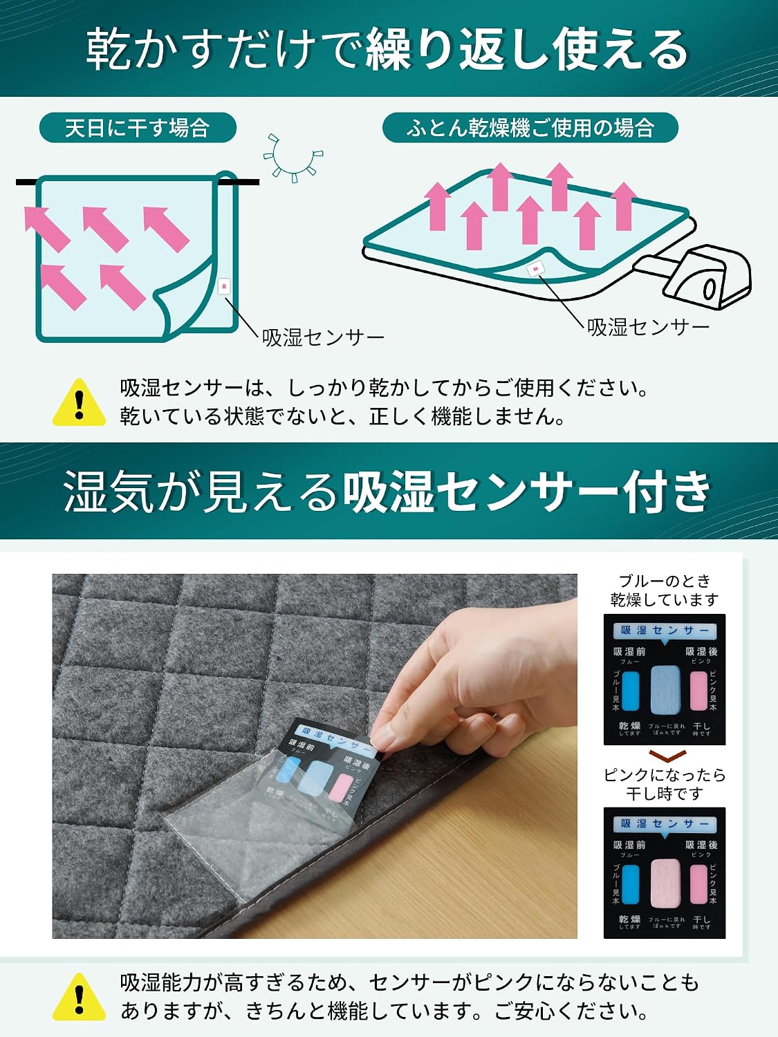 Detalle 2 de クモリ(Kumori) 寝具用除湿シート セミシングル 80×120cm・吸湿センサー付き