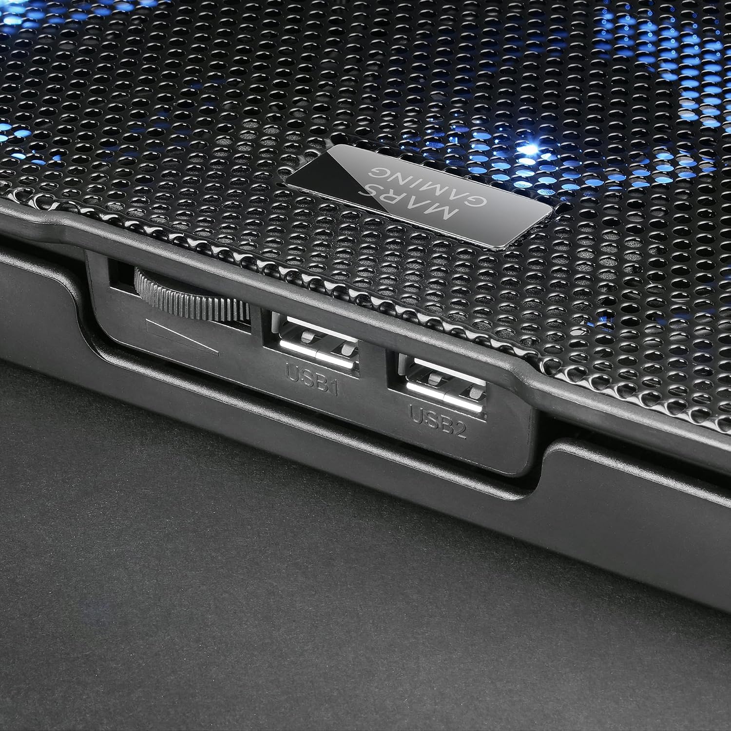 Detalle 2 de Mars Gaming MNBC23 base di raffreddamento e supporto per laptop fino a 16” con 6 ventole LED blu, 6 posizioni e 2 USB 2.0
