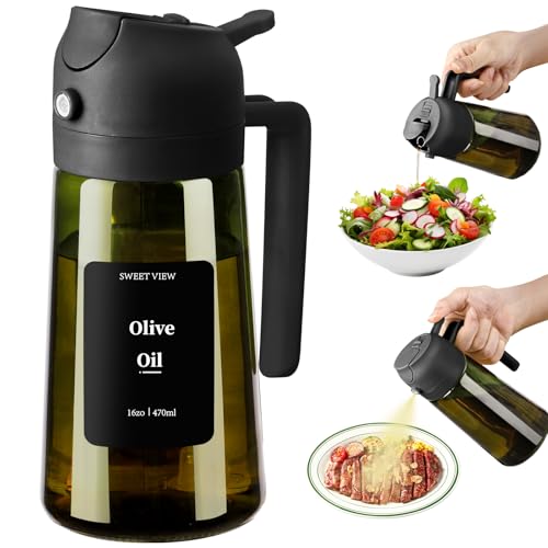 Detalle de SWEET VIEW Aceitera Spray Pulverizador y Dispensador de 470 ml: 2 en 1 para controlar la grasa en cocina